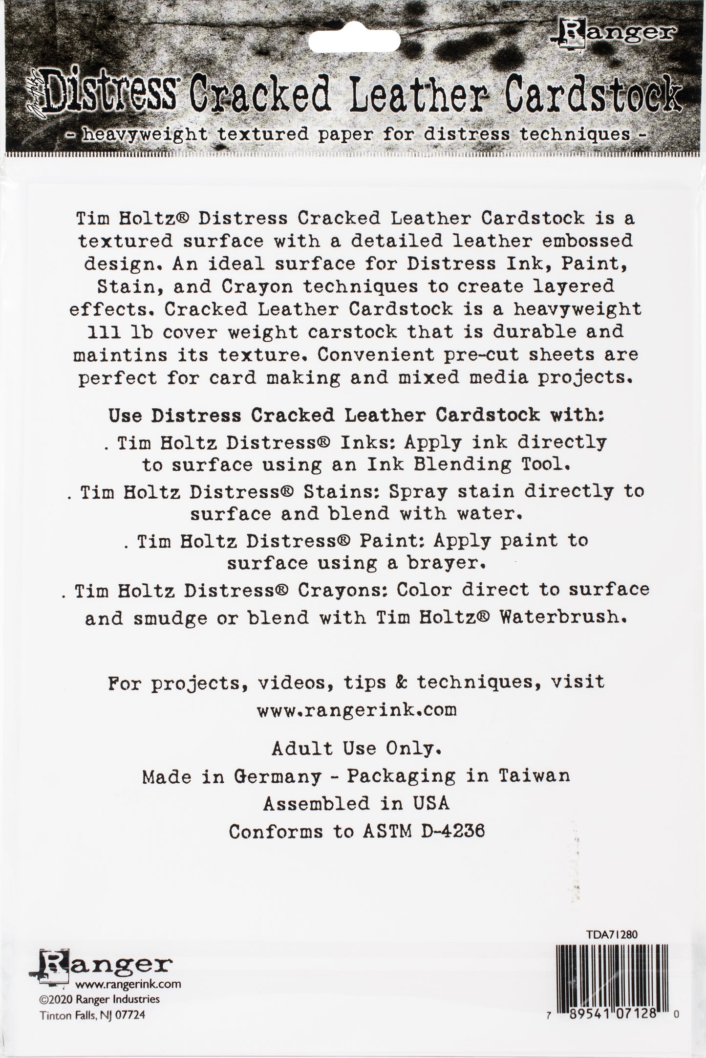 Tim Holtz Distress Cracked Leather Cardstock 10/Pkg