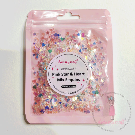 Dress My Craft Sequins Pink Star & Heart Mix 8gms