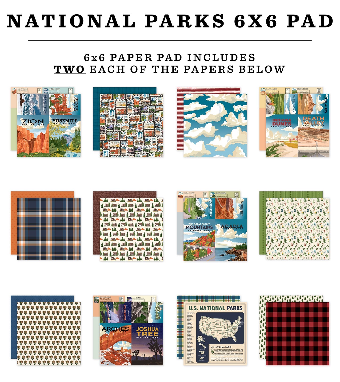 Carta Bella Double-Sided Paper Pad 6"X6" National Parks