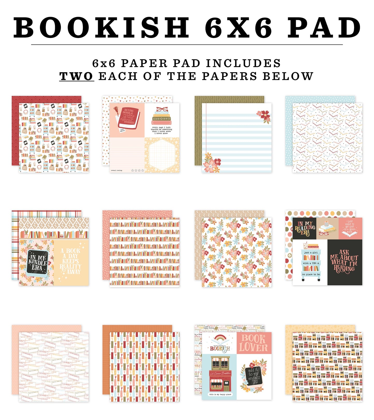 Echo Park Double-Sided Paper Pad 6"X6" Bookish