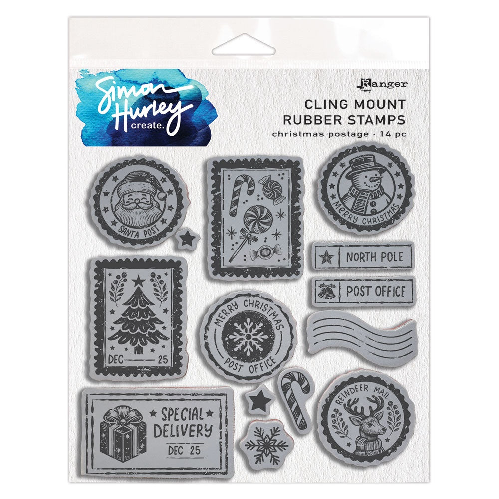 Simon Hurley create. Cling Mount Stamp 6"X6" Christmas Postage