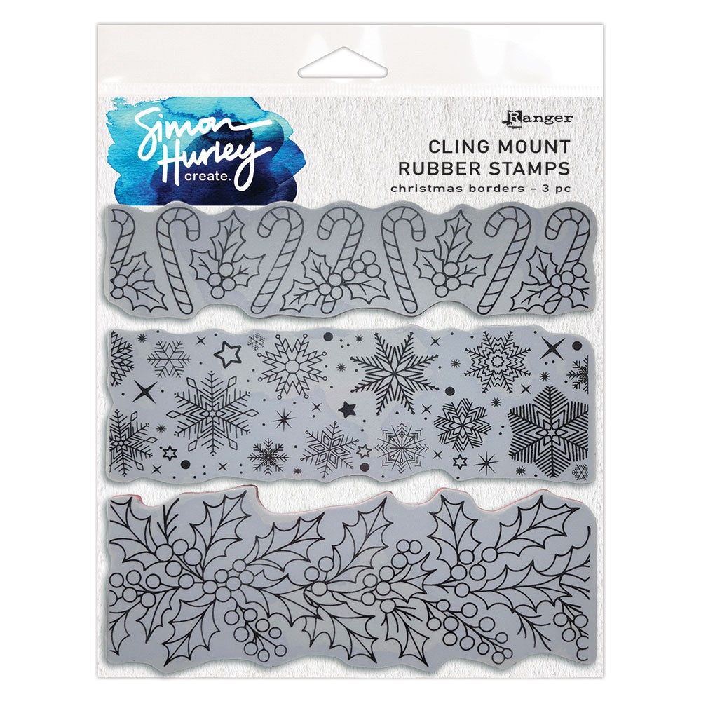 Simon Hurley create. Cling Mount Stamp 6"X6" Christmas Borders