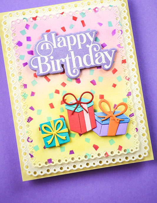 Memory Box CL5292D Birthday Greetings clear stamp and die set