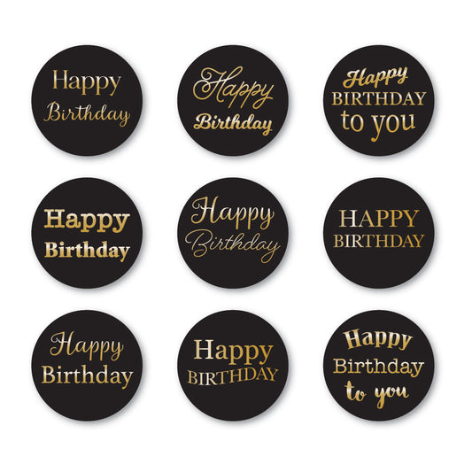 Memory Box ST011 Happy Birthday Foil Greetings Black Circle Tabs