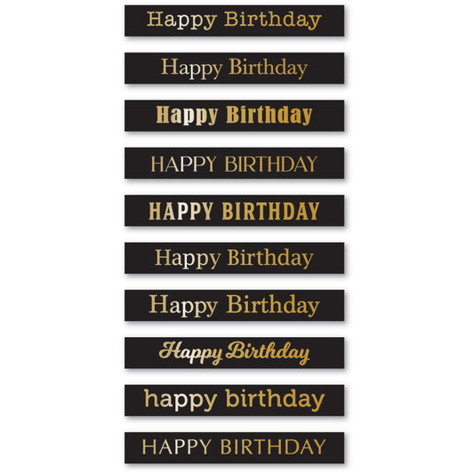 Memory Box ST025 Happy Birthday Foil Greetings Black Tabs
