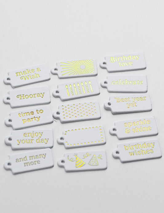 Memory Box ST040 Birthday Party Foil Greeting White Tags