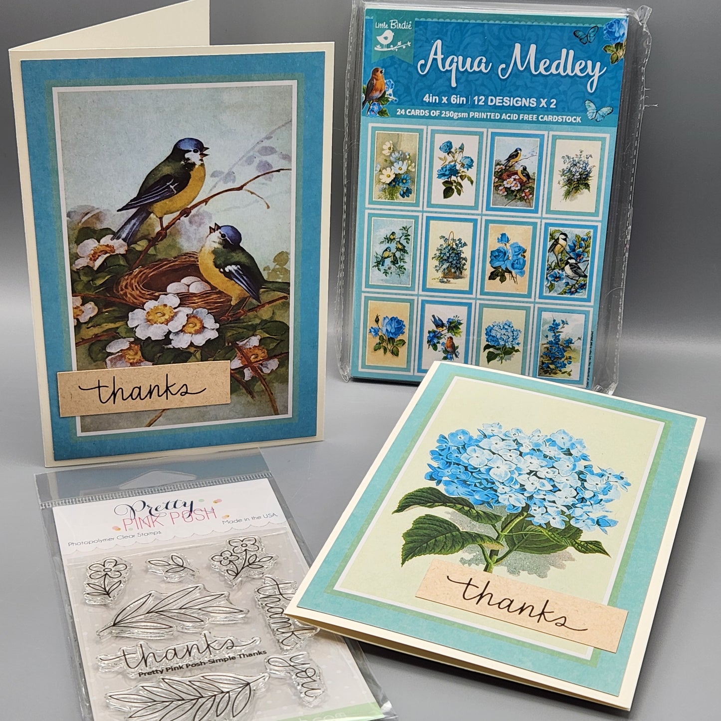 Little Birdie Journaling Cards 4"X6" 24/Pkg Aqua Medley