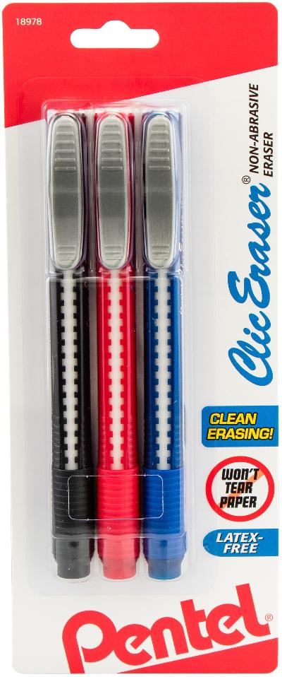 Pentel Clic Retractable Erasers 3/Pkg