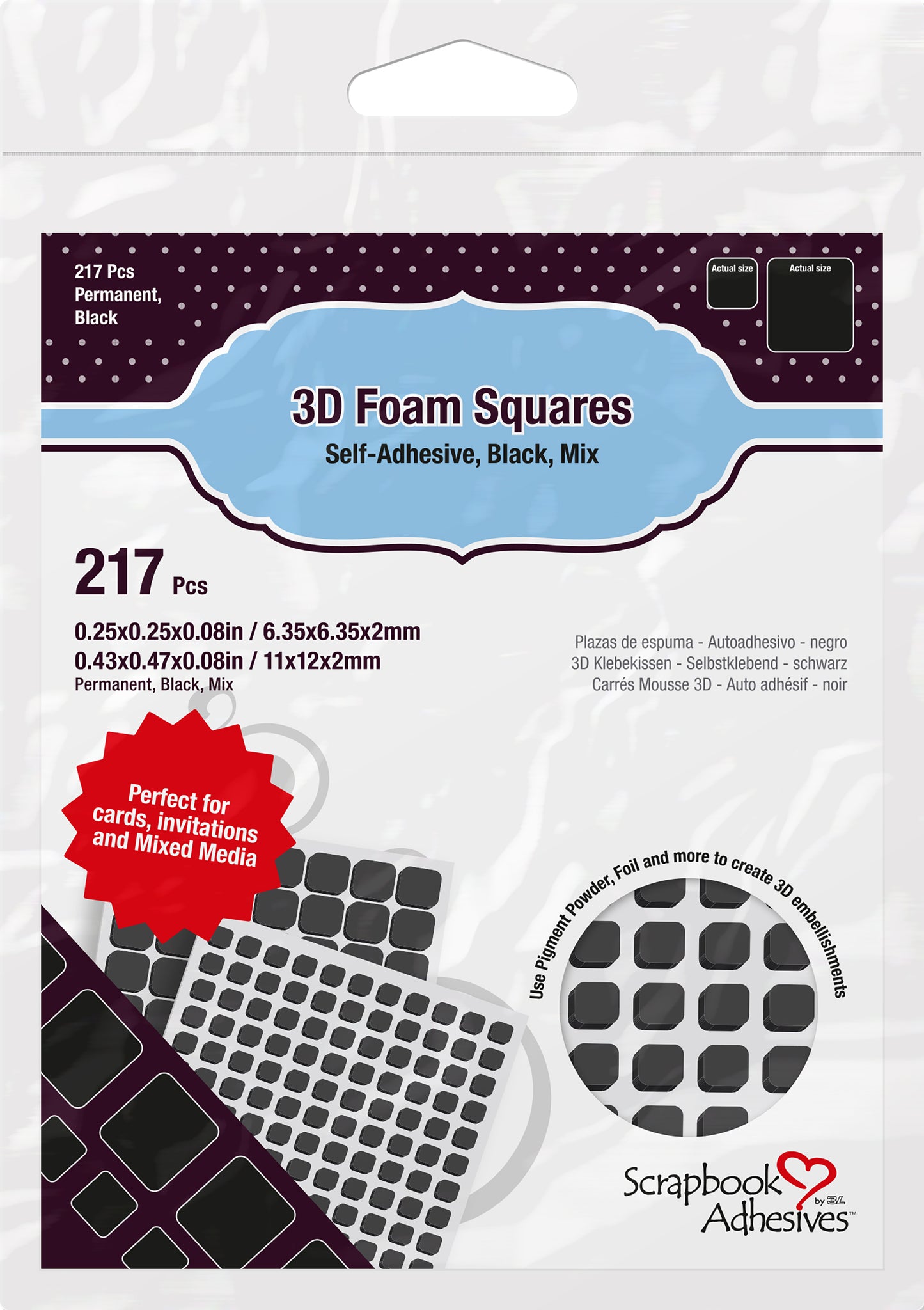 Scrapbook Adhesives 3D Foam Squares Variety Pack BLACK 217/Pkg