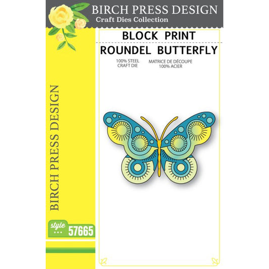 Birch Press 57665 Block Print Roundel Butterfly craft die
