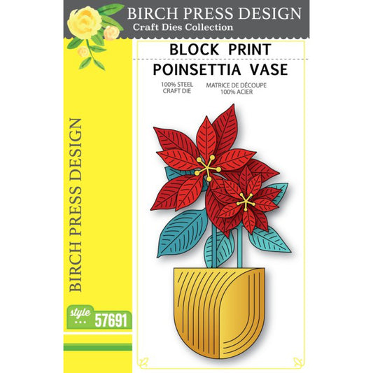 Birch Press 57691 Block Print Poinsettia Vase craft die