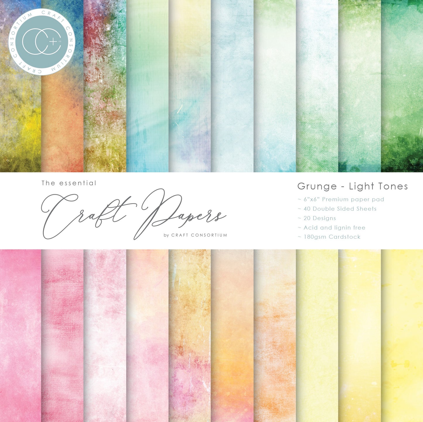 Craft Consortium Double-Sided Paper Pad 6"X6" Grunge-Light Tones