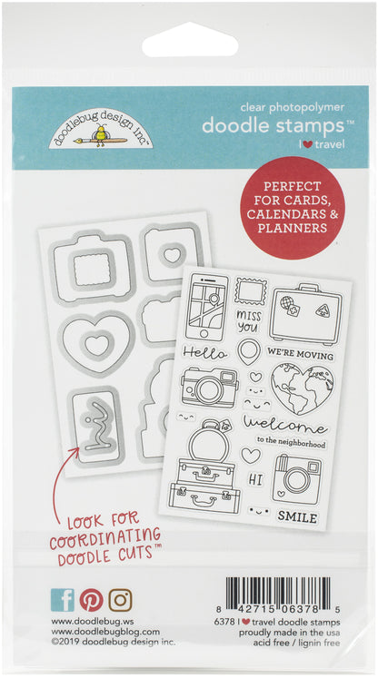 Doodlebug Clear Doodle Stamps I Heart Travel