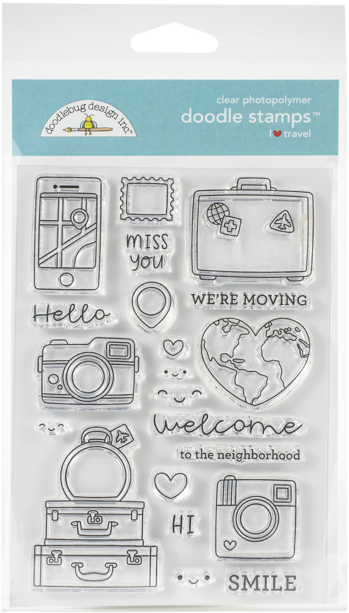 Doodlebug Clear Doodle Stamps I Heart Travel