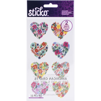 Sticko Flat Stickers Floral Hearts 16/Pkg