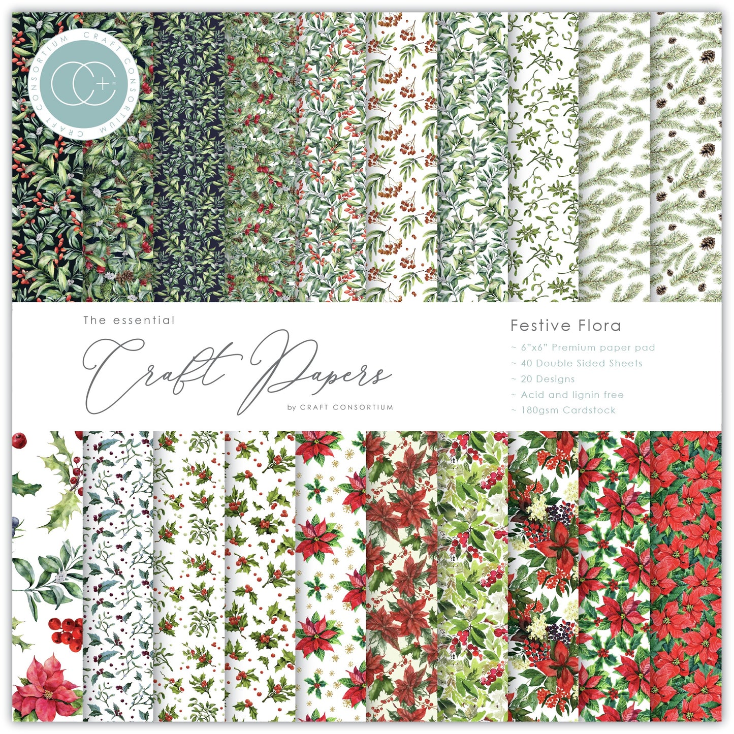 Craft Consortium Double-Sided Paper Pad 6"X6" Festive Flora