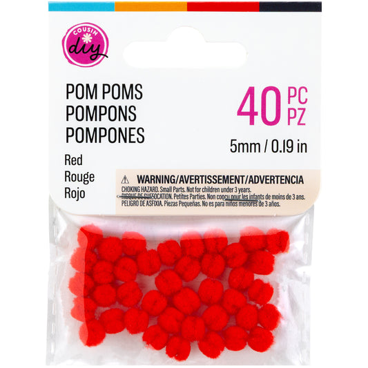 CousinDIY Pom-Poms 5mm 40/Pkg Red