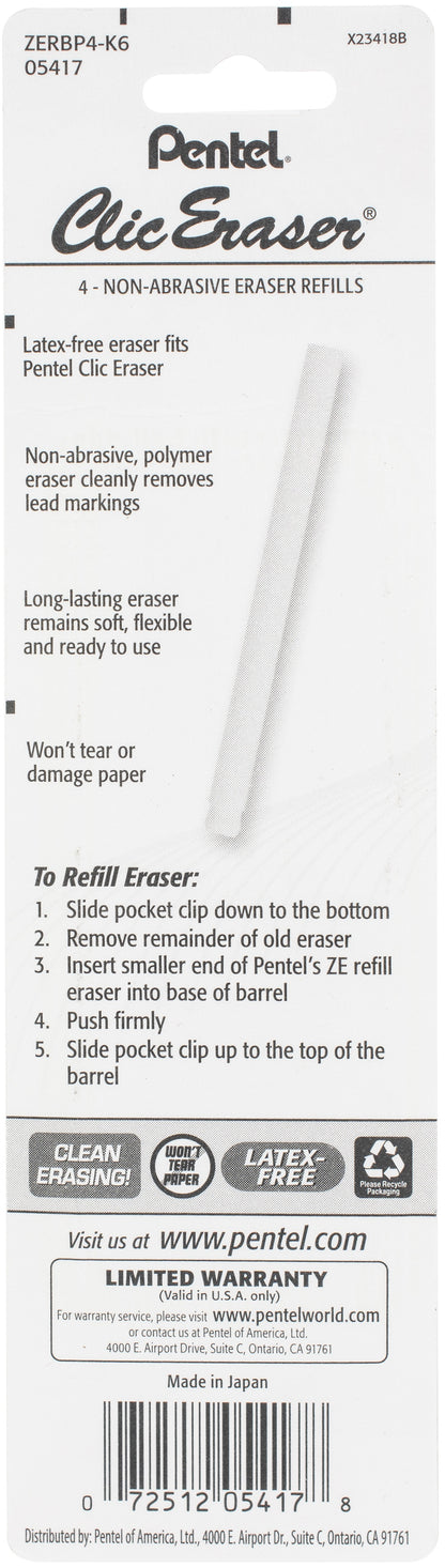 Pentel Clic Refill Erasers 4/Pkg