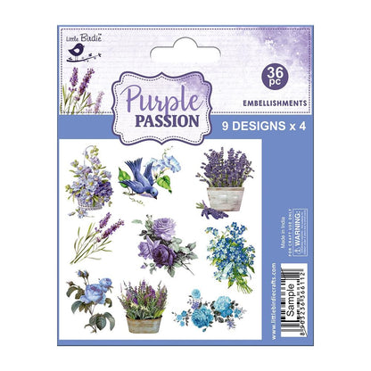 Little Birdie Ephemera Embellishment 36/Pkg Purple Passion