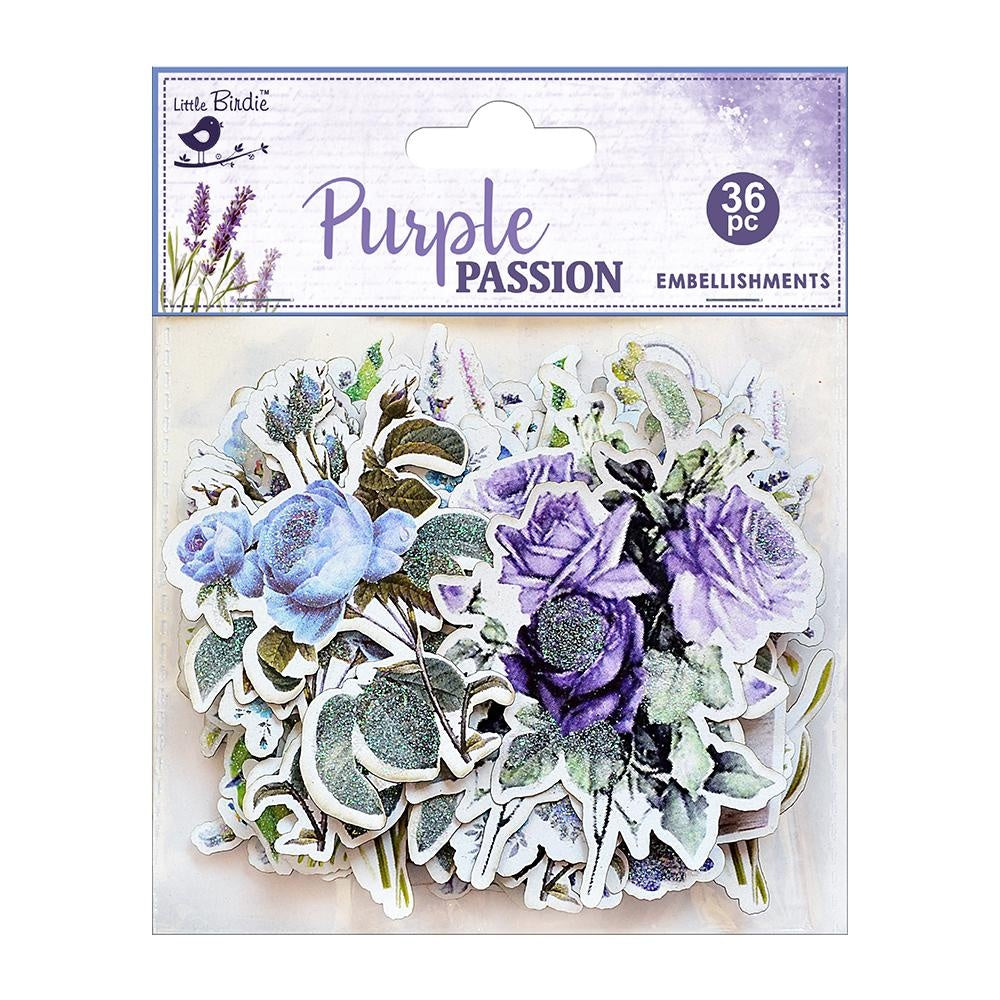 Little Birdie Ephemera Embellishment 36/Pkg Purple Passion