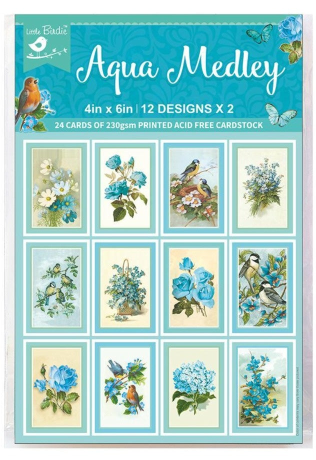 Little Birdie Journaling Cards 4"X6" 24/Pkg Aqua Medley