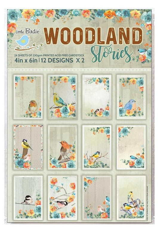 Little Birdie Journaling Cards 4"X6" 24/Pkg Woodland Stories