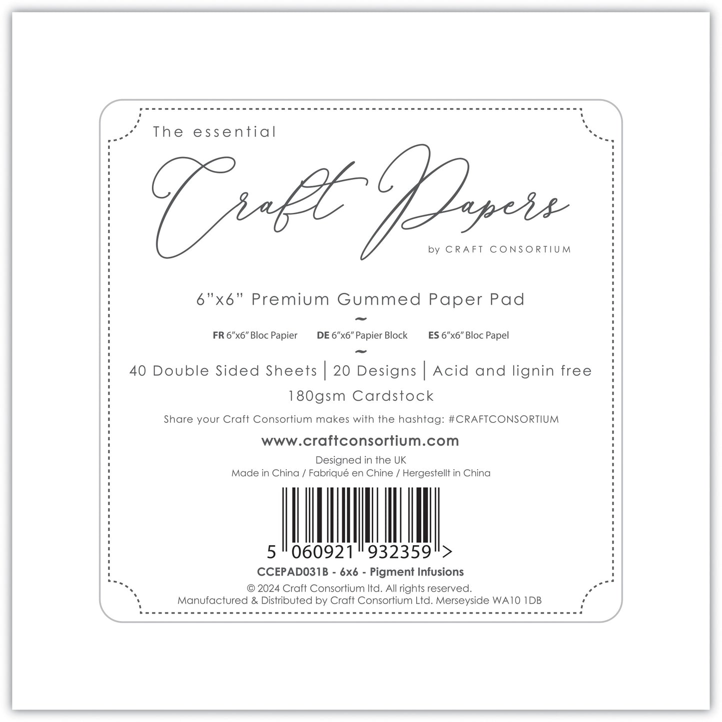 Craft Consortium Double-Sided Paper Pad 6"X6" Pigment Infusions