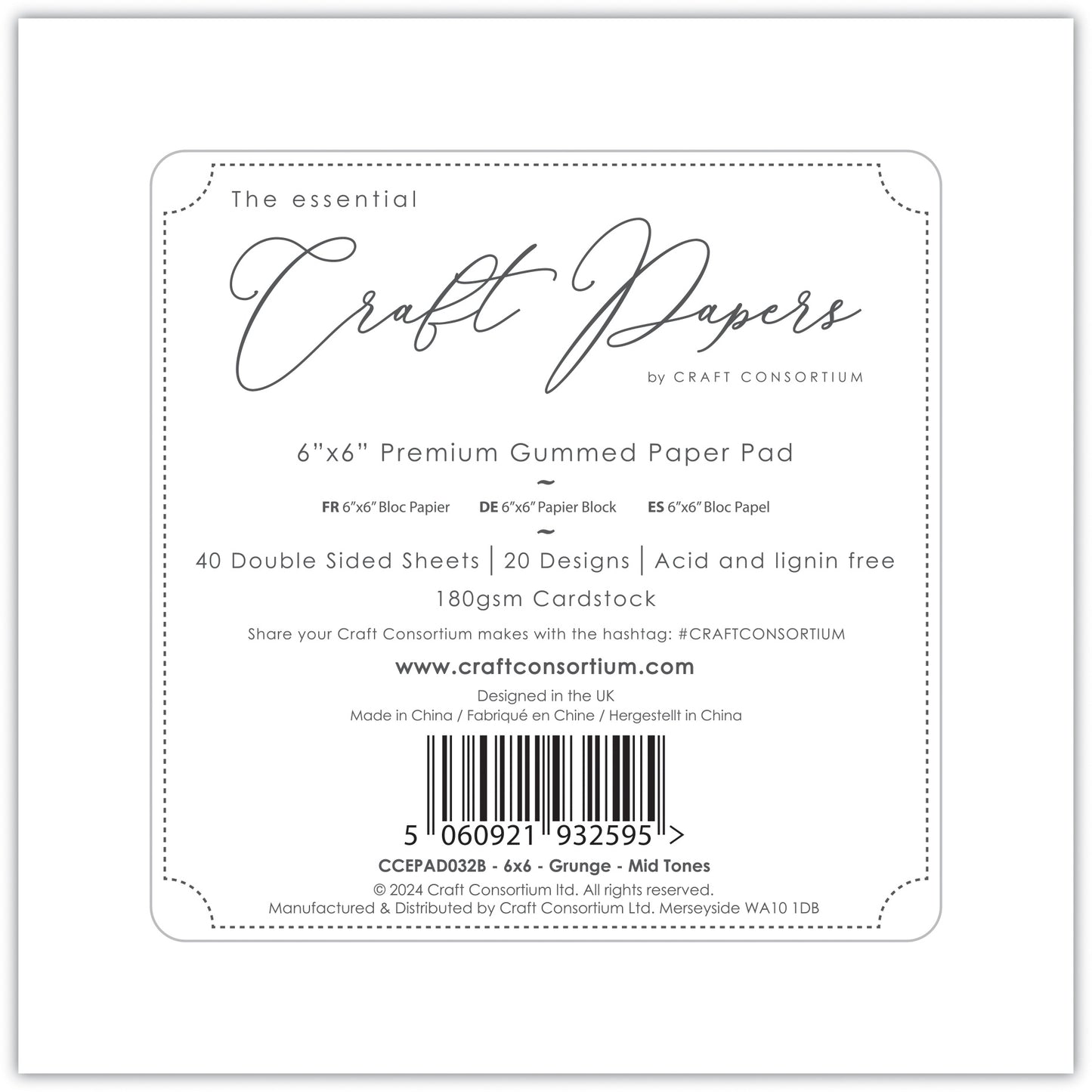 Craft Consortium Double-Sided Paper Pad 6"X6" 20/Pkg Grunge - Mid Tones