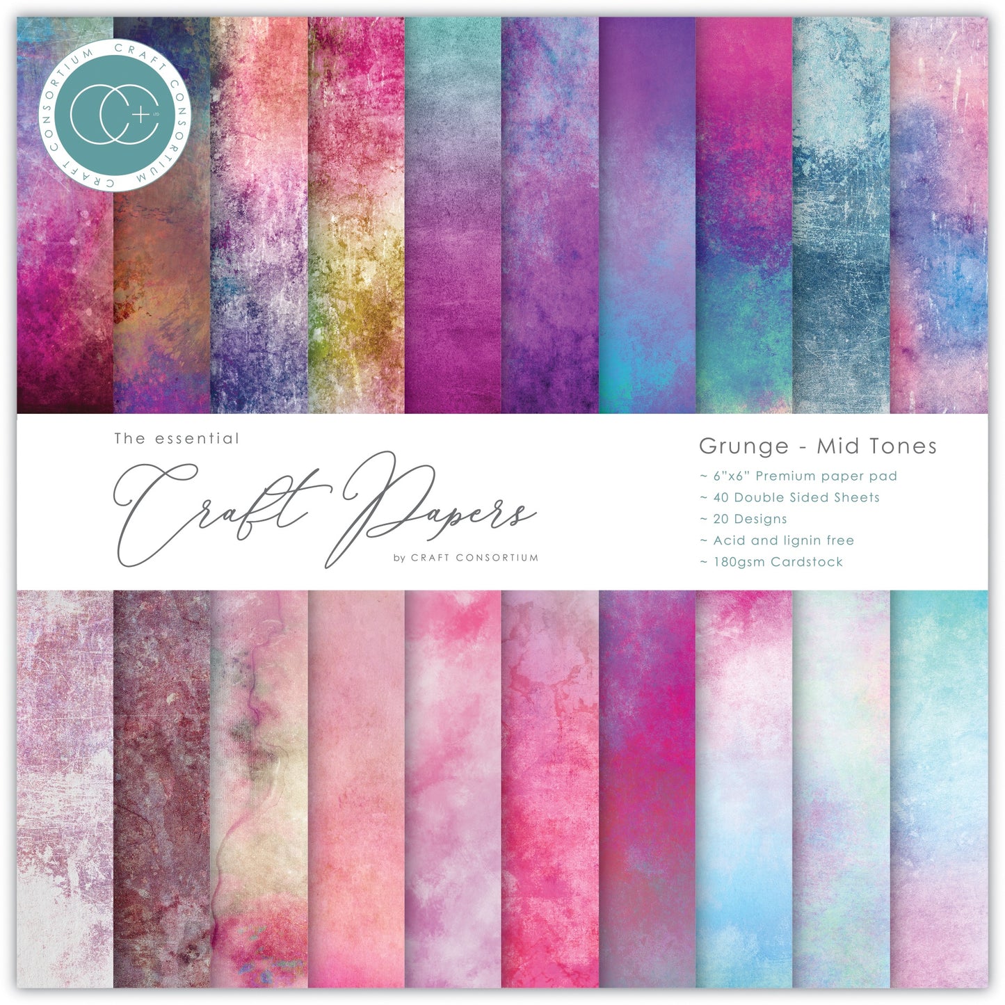 Craft Consortium Double-Sided Paper Pad 6"X6" 20/Pkg Grunge - Mid Tones
