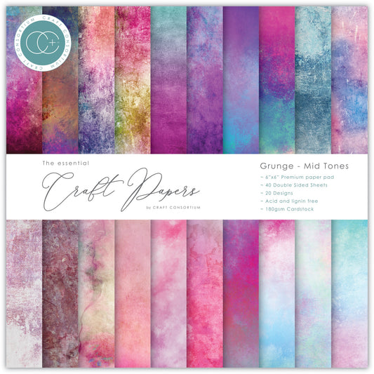 Craft Consortium Double-Sided Paper Pad 6"X6" 20/Pkg Grunge - Mid Tones