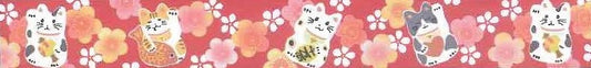 Aitoh Japanese Washi Tape 1"X16.4' Plum Beckoning Cat