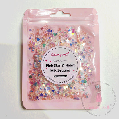 Dress My Craft Sequins Pink Star & Heart Mix 8gms