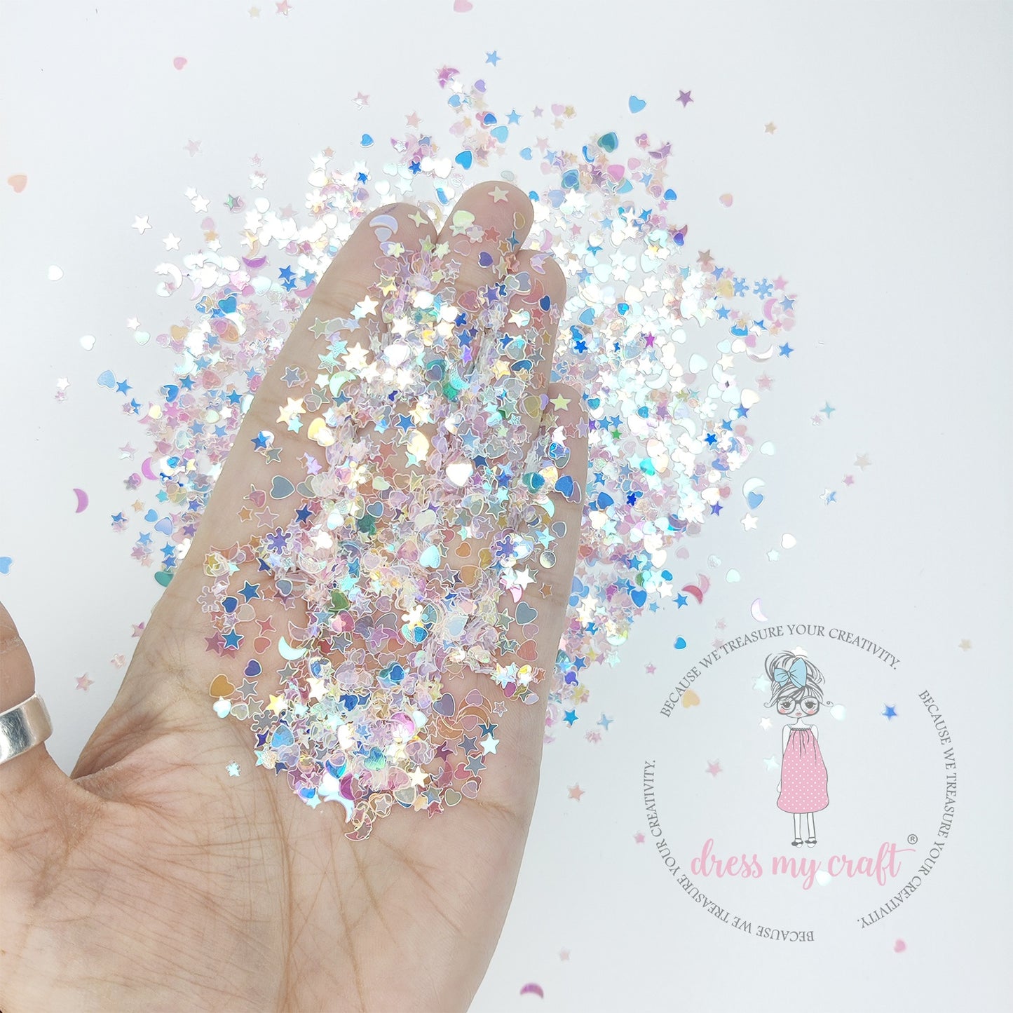Dress My Craft Sequins Pink Star & Heart Mix 8gms