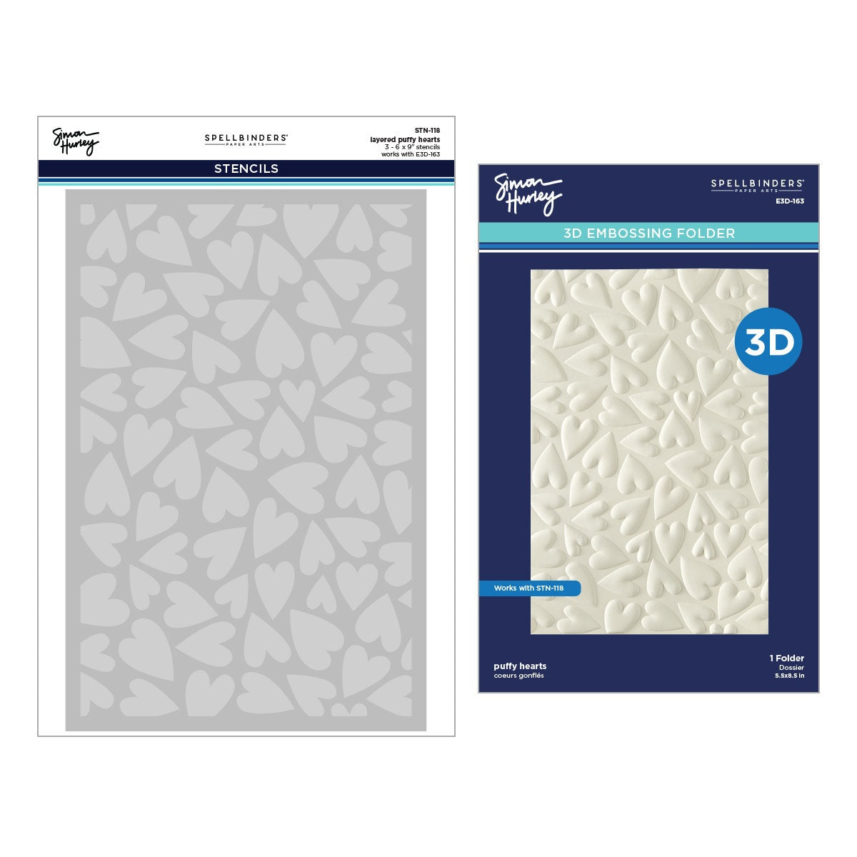 Spellbinders 3D Embossing Folder & Stencil by Simon Hurley Puffy Hearts