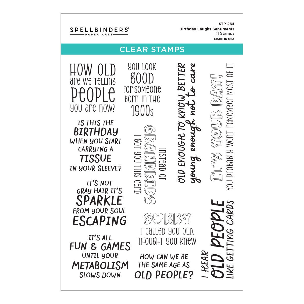 Spellbinders Clear Stamp Set STP-264 Birthday Laughs Sentiments