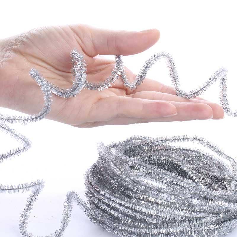Tinsel Skinny Wired Cord Garland Silver 10yds