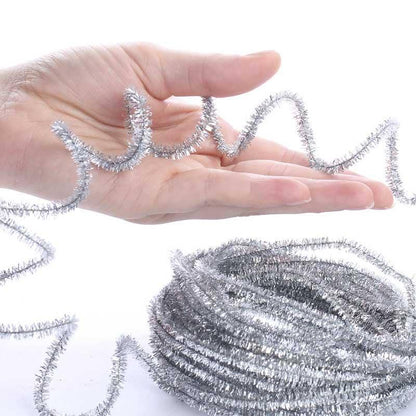 Tinsel Skinny Wired Cord Garland Silver 10yds