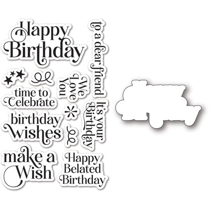 Memory Box CL5292D	Birthday Greetings clear stamp and die set