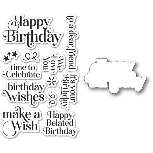 Memory Box CL5292D	Birthday Greetings clear stamp and die set