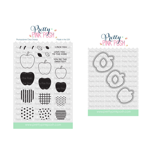 Pretty Pink Posh Patterned Apples stamp set and die bundle