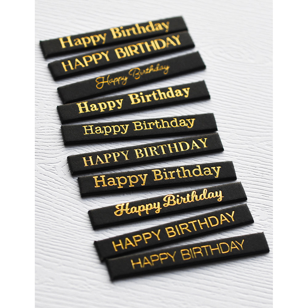 Memory Box ST007 Happy Birthday Foil Greetings Black Tabs