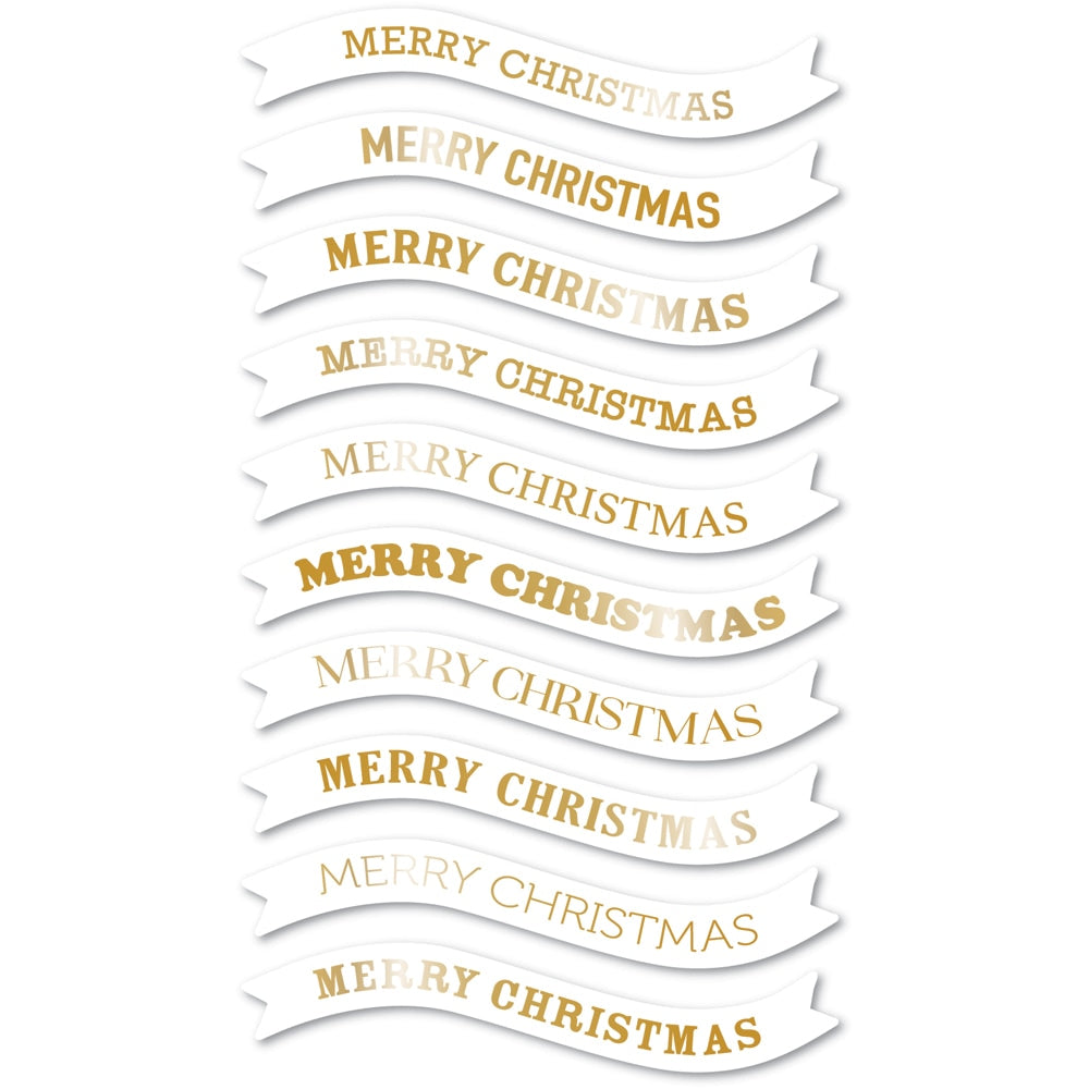 Memory Box ST014 Merry Christmas Foil Banners White Tabs