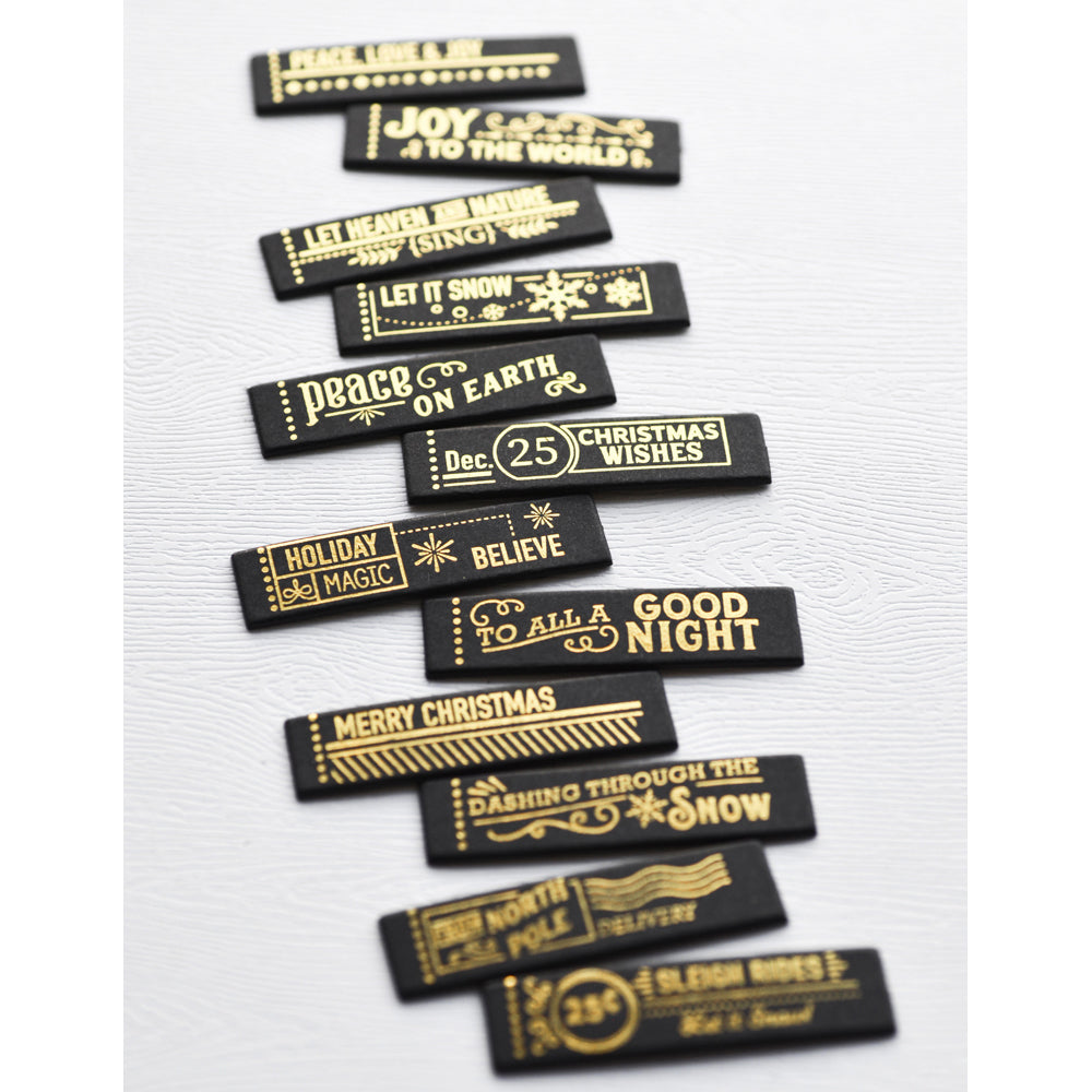 Memory Box ST023 Christmas Labels Foil Greetings Black Tabs