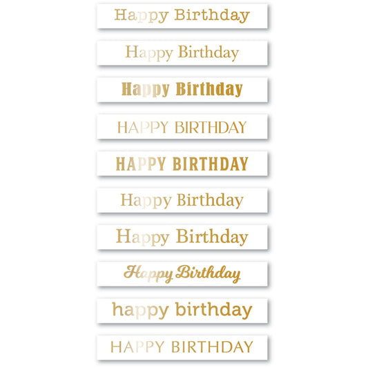 Memory Box ST024 Happy Birthday Foil Greetings White Tabs