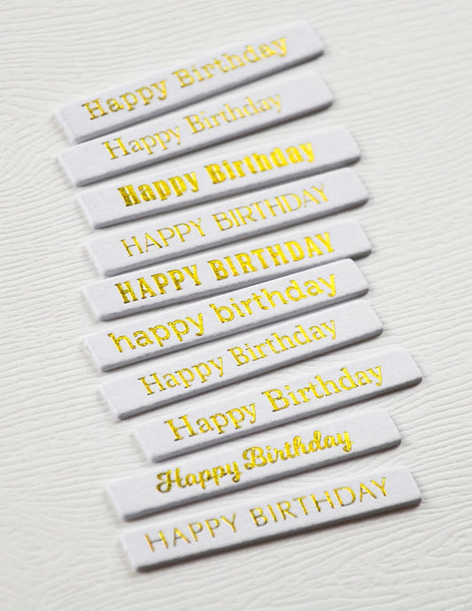 Memory Box ST024 Happy Birthday Foil Greetings White Tabs