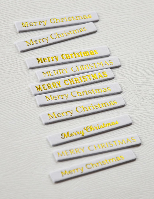 Memory Box ST026 Merry Christmas Foil Greetings White Tabs