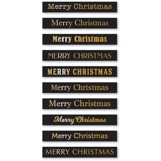 Memory Box ST027 Merry Christmas Foil Greetings Black Tabs