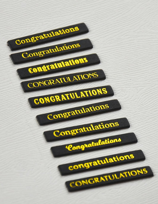 Memory Box ST029 Congratulations Foil Greetings Black Tabs