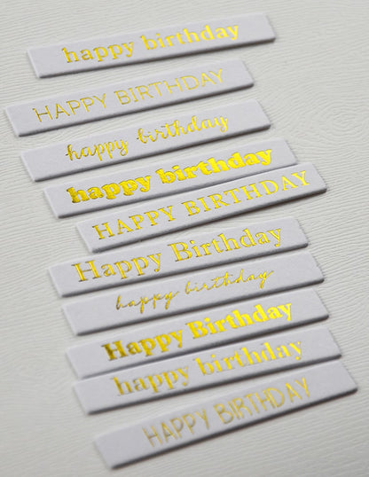 Memory Box ST032 Happy Birthday Foil Greetings Large White Tabs