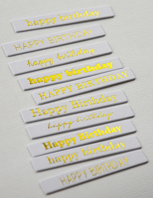 Memory Box ST032 Happy Birthday Foil Greetings Large White Tabs